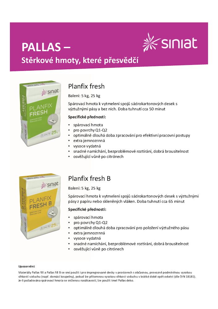 Tmely Pallas a Planfix - přehled výrobků
